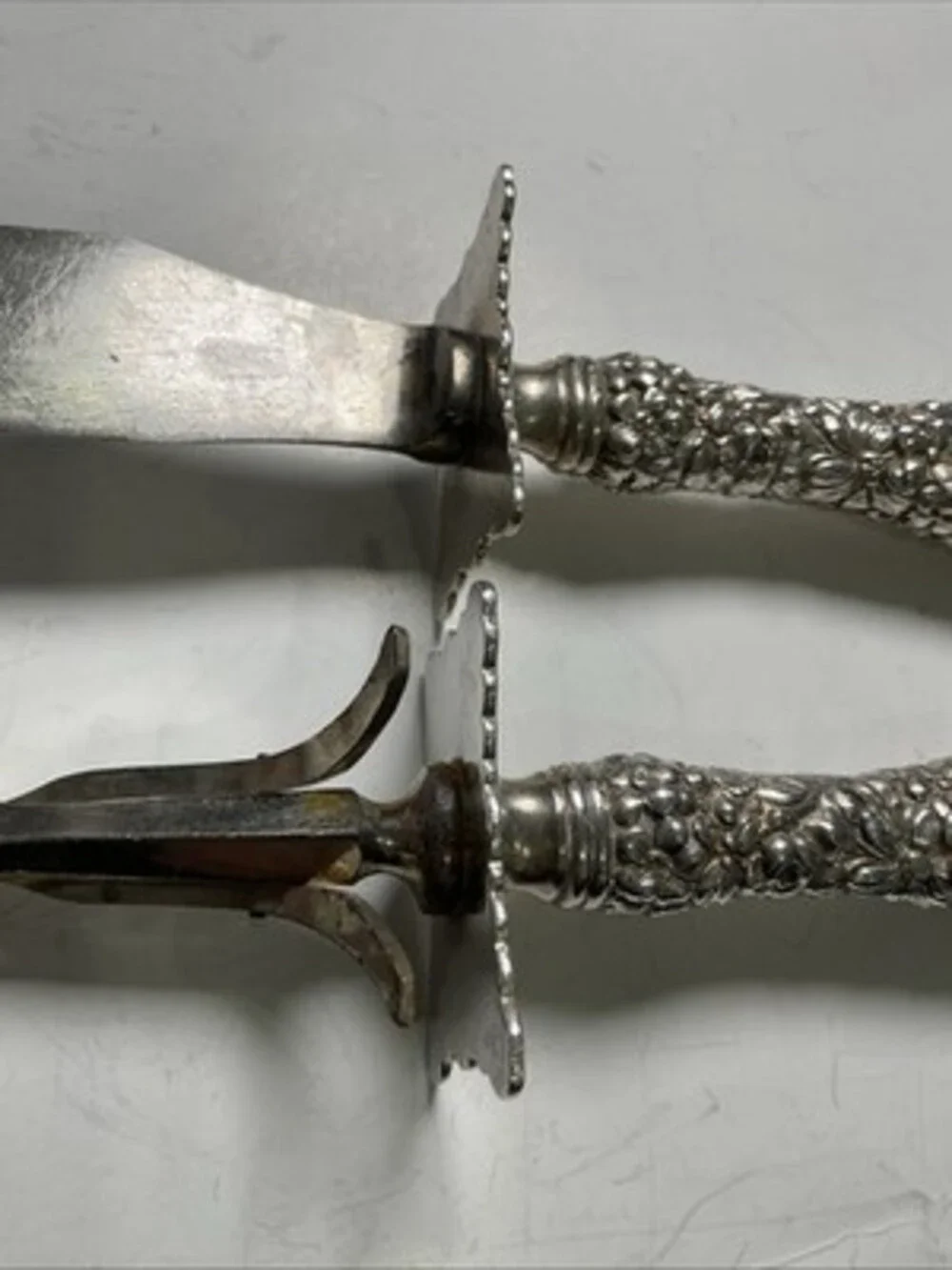 Stieff Rose Sterling Silver Meat Carving Knife and Fork Set